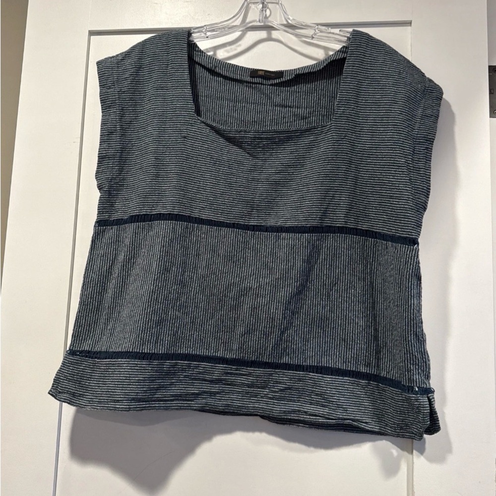 Frye Railroad Stripe Shell oversized Cotton Top Total Eclipse Women’s Sz L $148 - Picture 3 of 7